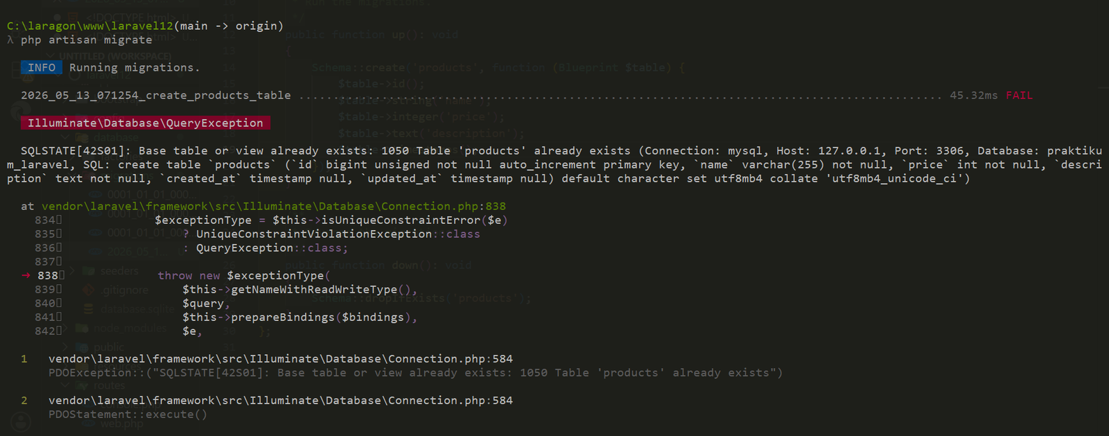 Hasil php artisan migrate